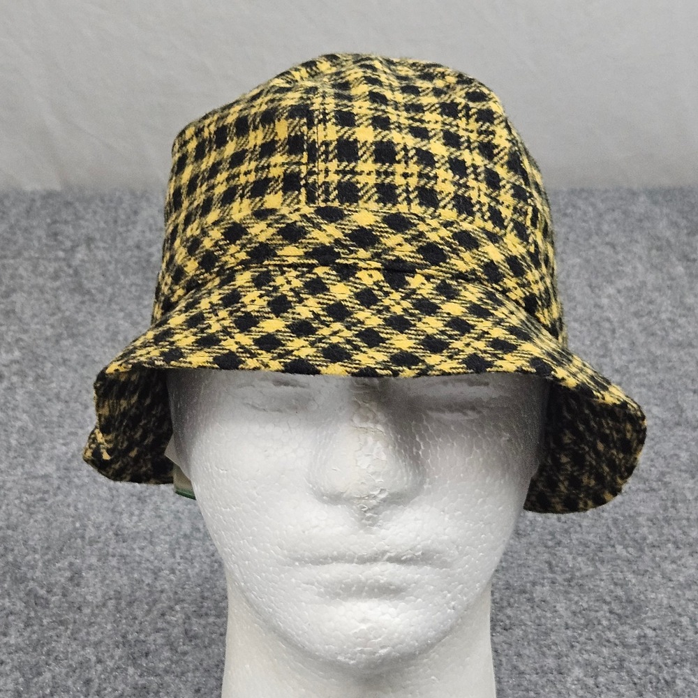 Vintage Benetton Bucket Hat Large (60‎ cm) Black Yellow Houndstooth Checks 80s